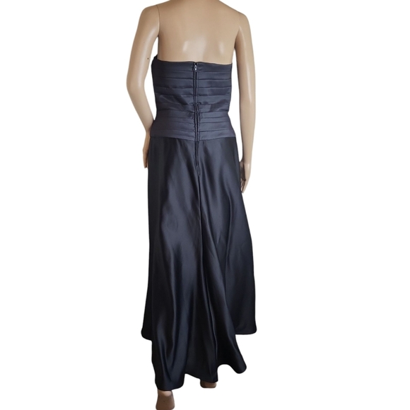 Tadashi Shoji Gown Black Sleeveless Ruched A Line Formal Dress Strapless - Picture 4 of 5